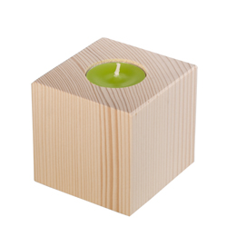 Candel holder in pin wood (cube) - 8x8x8cm